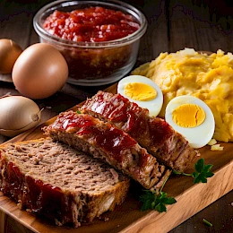 Foto von Klassischer Hackbraten mit Ei, Zwiebeln und Brötchen