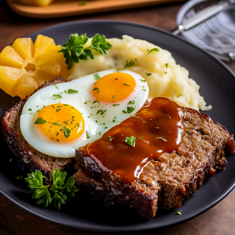Galeriefoto: Klassischer Hackbraten mit Ei, Zwiebeln und Brötchen