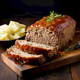 Foto von Hackbraten mit Kümmel, Senf und Apfelmus