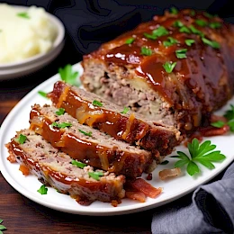 Foto von Hackbraten mit Speck und Zwiebeln
