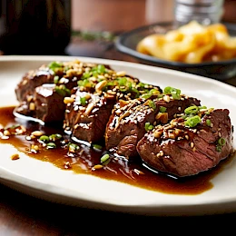 Foto von Rinderfilet mit Ingwer und Sojasauce