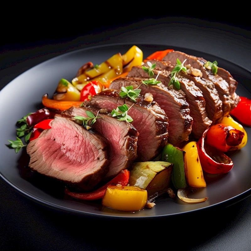 Rinderfilet mit Paprika-Zwiebel-Gemüse