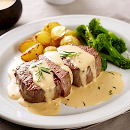 Foto von Rinderfilet mit Senfsoße