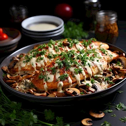Foto von Hähnchenbrust mit Champignons in Sahnesoße