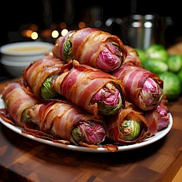 Foto von Gebratene Hähnchenkeulen mit Rosenkohl und Speck