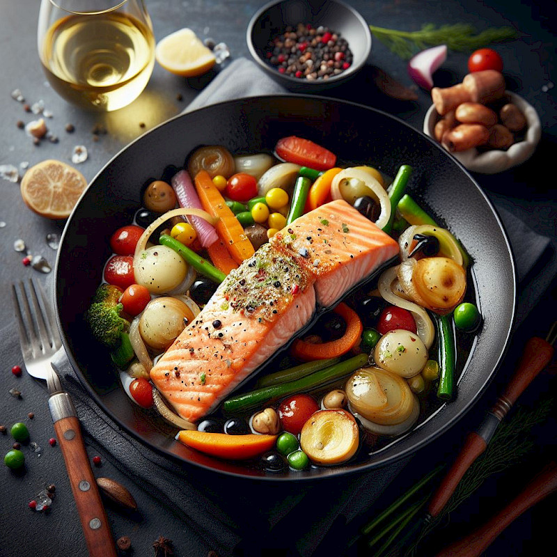 Galeriefoto: Lachs in Weißweinsoße mit Gemüse