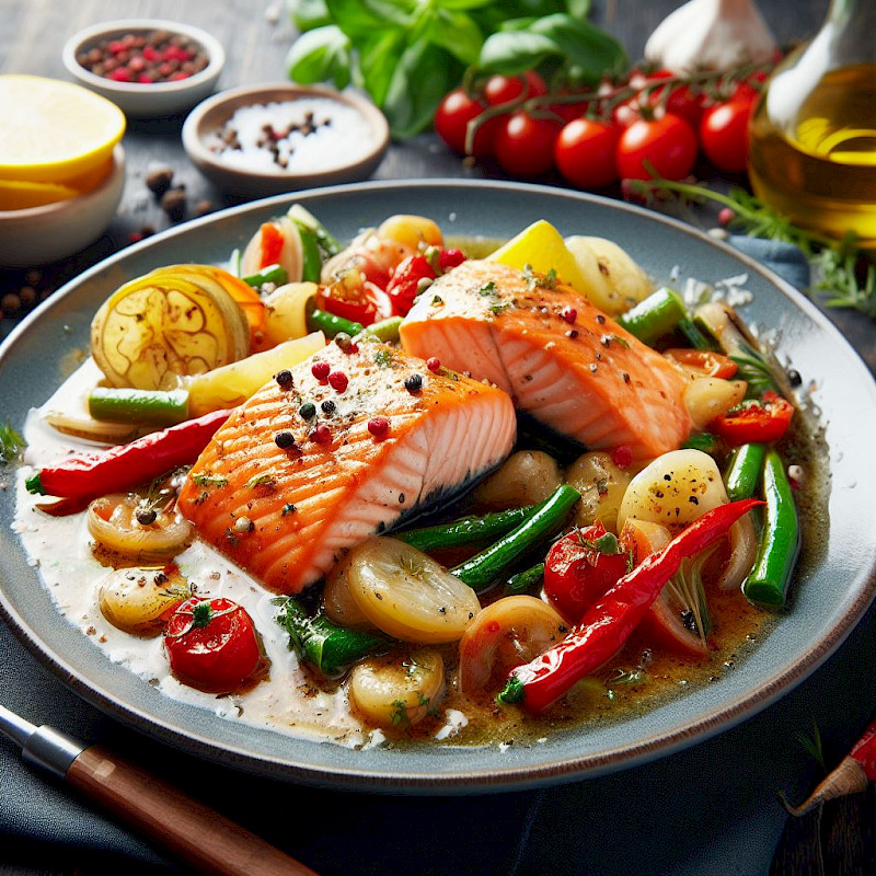 Galeriefoto: Lachs in Weißweinsoße mit Gemüse