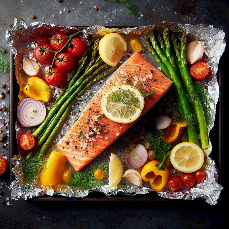 Galeriefoto: Lachs in Folie mit Gemüse und Kräutern