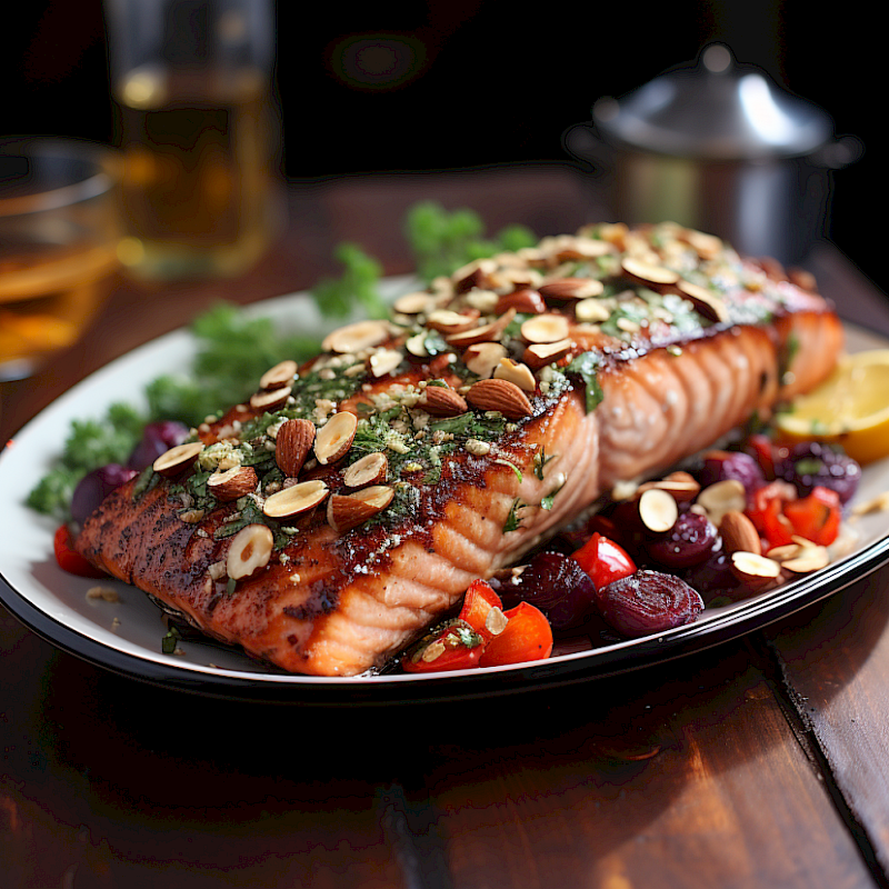 Galeriefoto: Gebratener Lachs mit Blattspinat und Mandeln