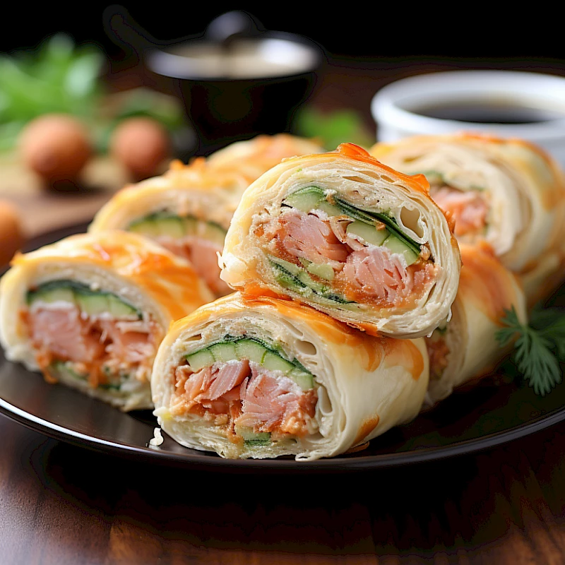 Lachs-Pfannkuchen-Rolle mit Frischkäse-Füllung