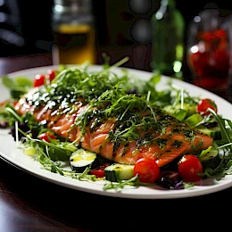 Foto von Lachs-Carpaccio mit Rucola und Zitronendressing