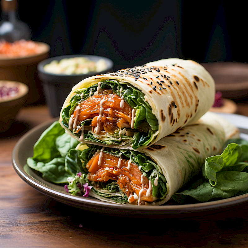 Galeriefoto: Lachs-Wrap mit Salat und Honig-Senf-Sauce