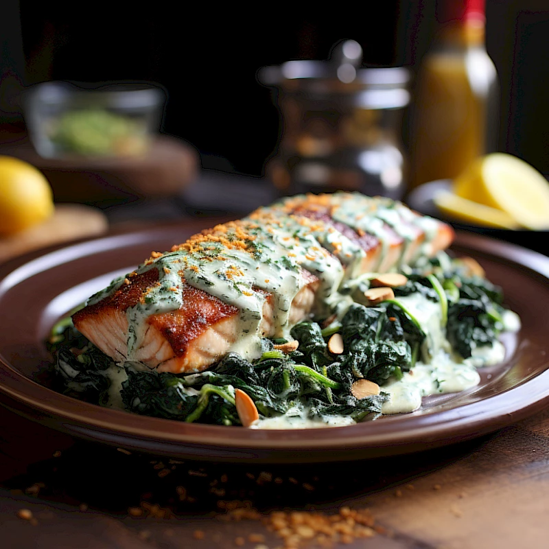 Lachs mit Spinat und Sahnesoße