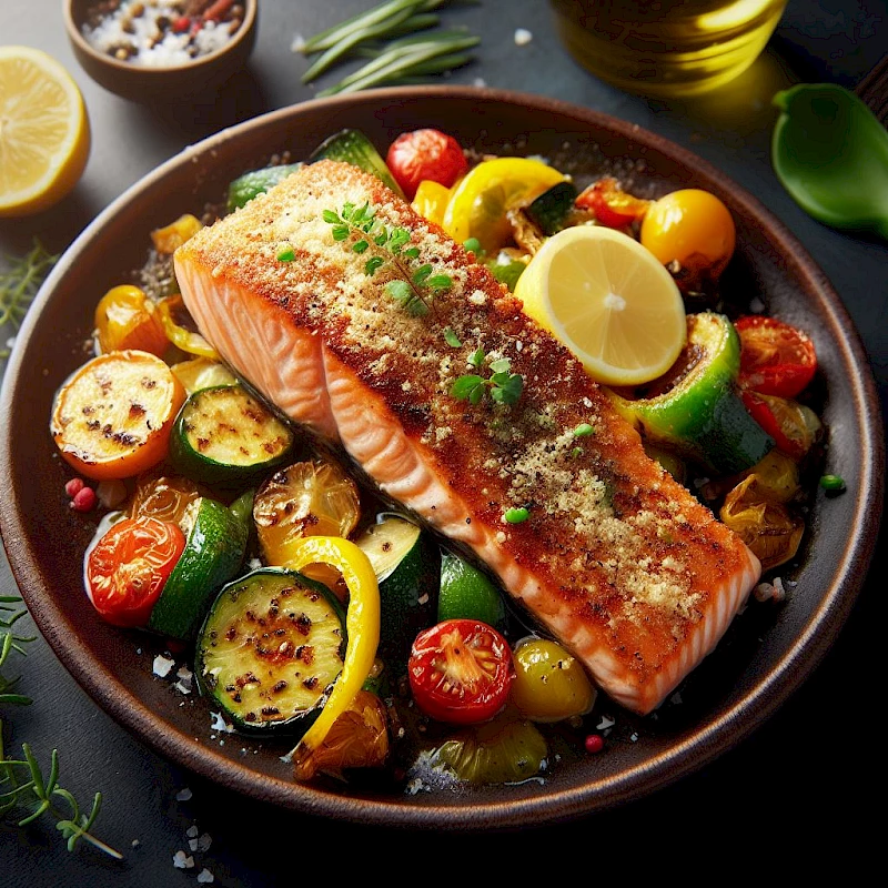 Lachs im Parmesanmantel mit Gemüse