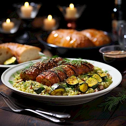 Foto von Lachs-Risotto mit Zucchini und Safran