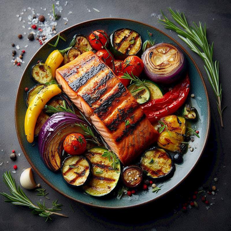 Galeriefoto: Lachs mit mediterranem Gemüse und Kräutern
