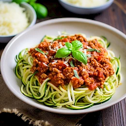 Foto von Zucchini-Spaghetti mit Putenbolognese