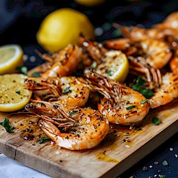 Foto von Gegrillte Garnelen mit Zitronen
