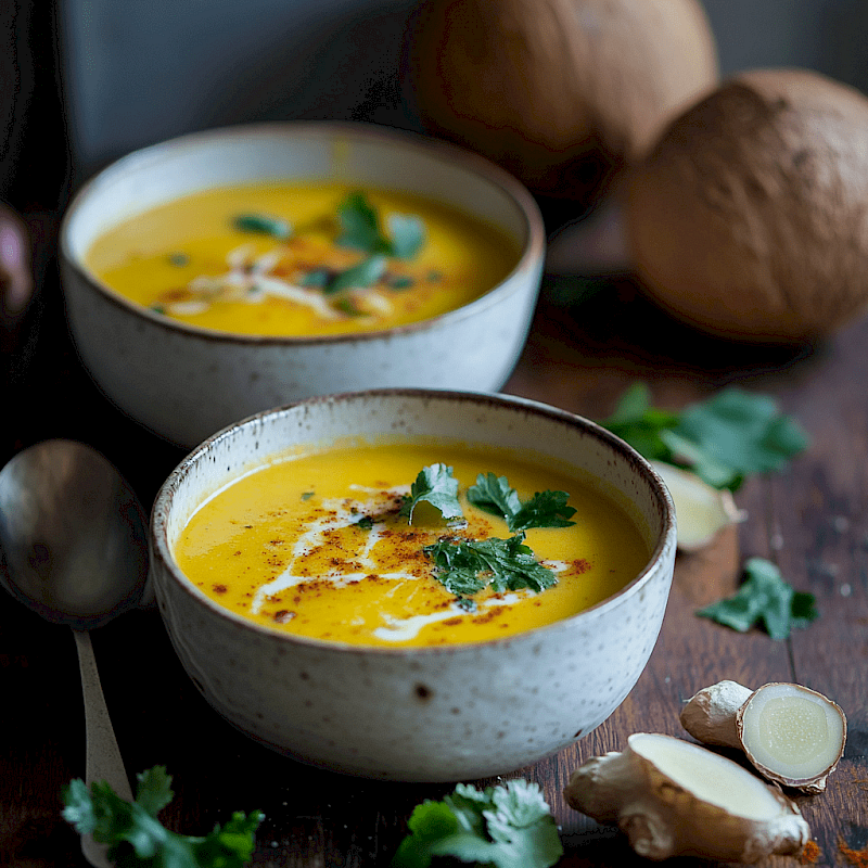 Galeriefoto: Kürbissuppe mit Kokosmilch und Ingwer