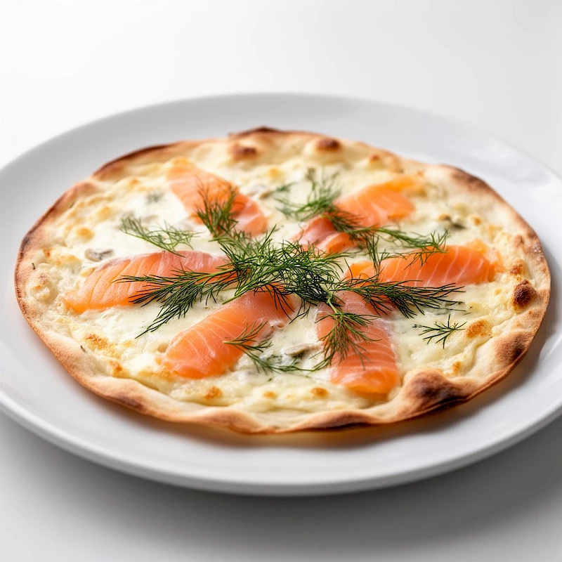 Serviervorschlag: Flammkuchen mit Lachs und Dill